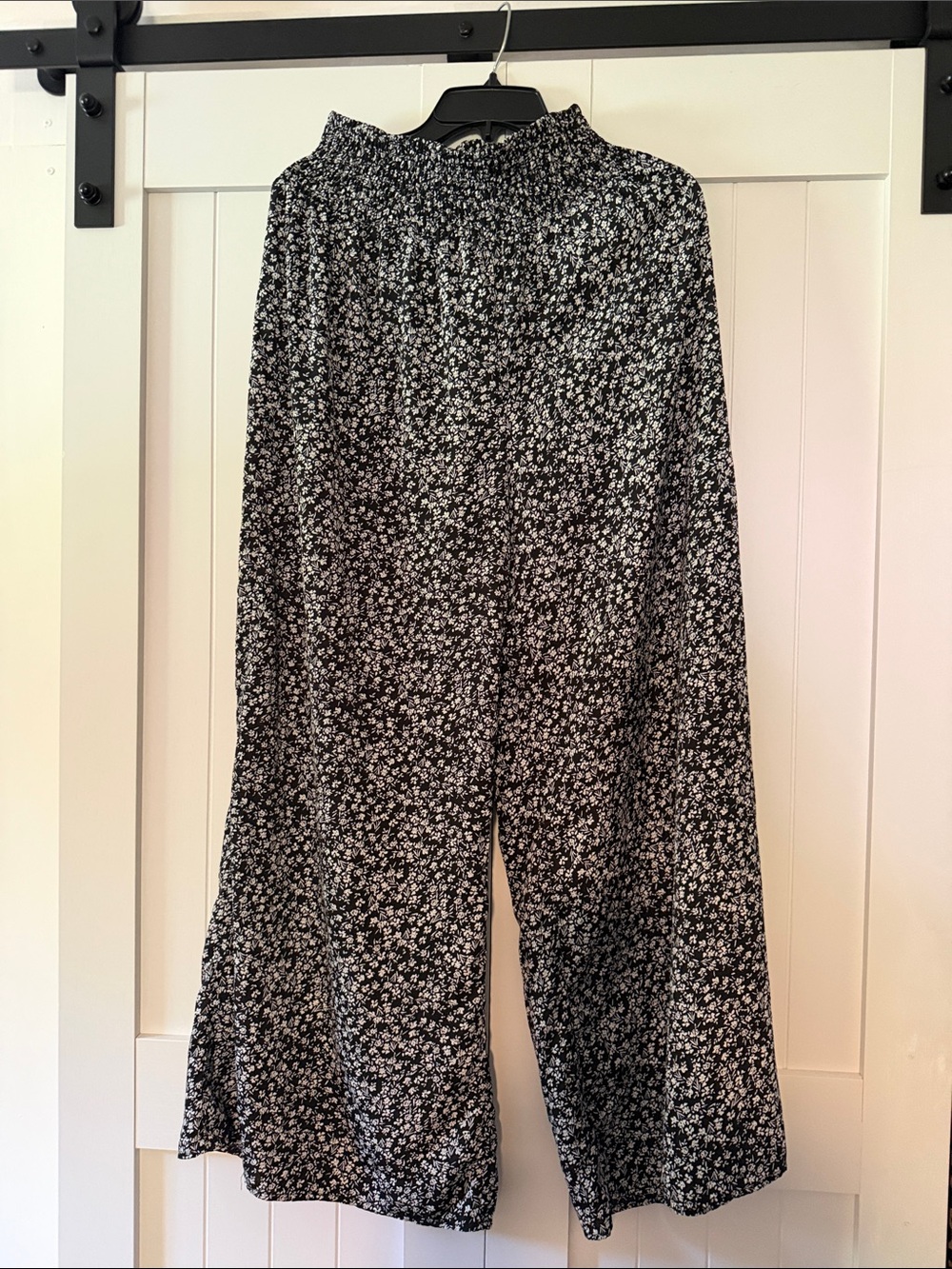 SHEIN Black & White Ditsy Floral Wide-Leg Jumpsuit